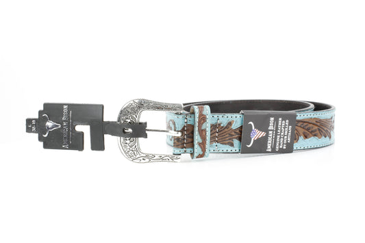 Turquoise Tooled Floral Belt Brown Accents ABB WST 09