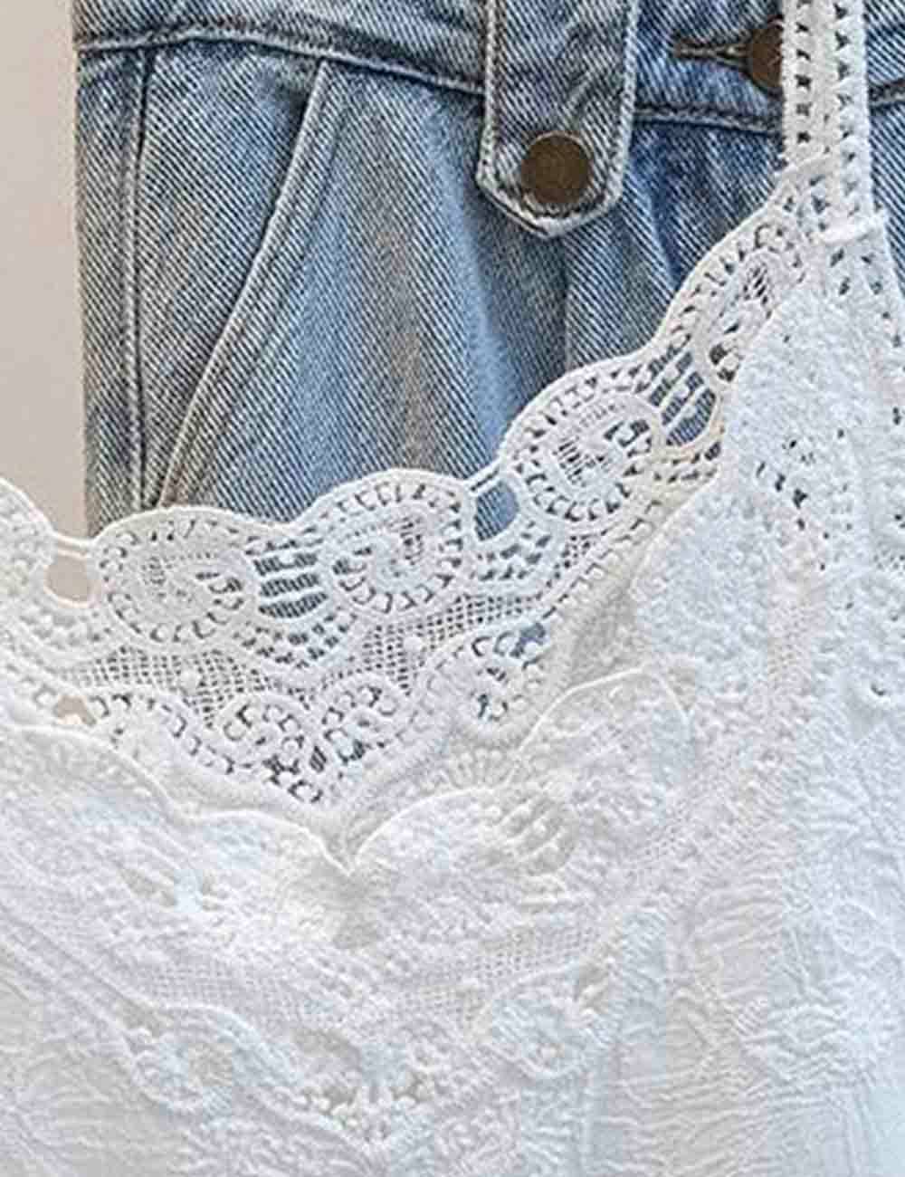 Sweet Kama Ladies White V-Neck Lace Embroidery String Shoulder Cami Top