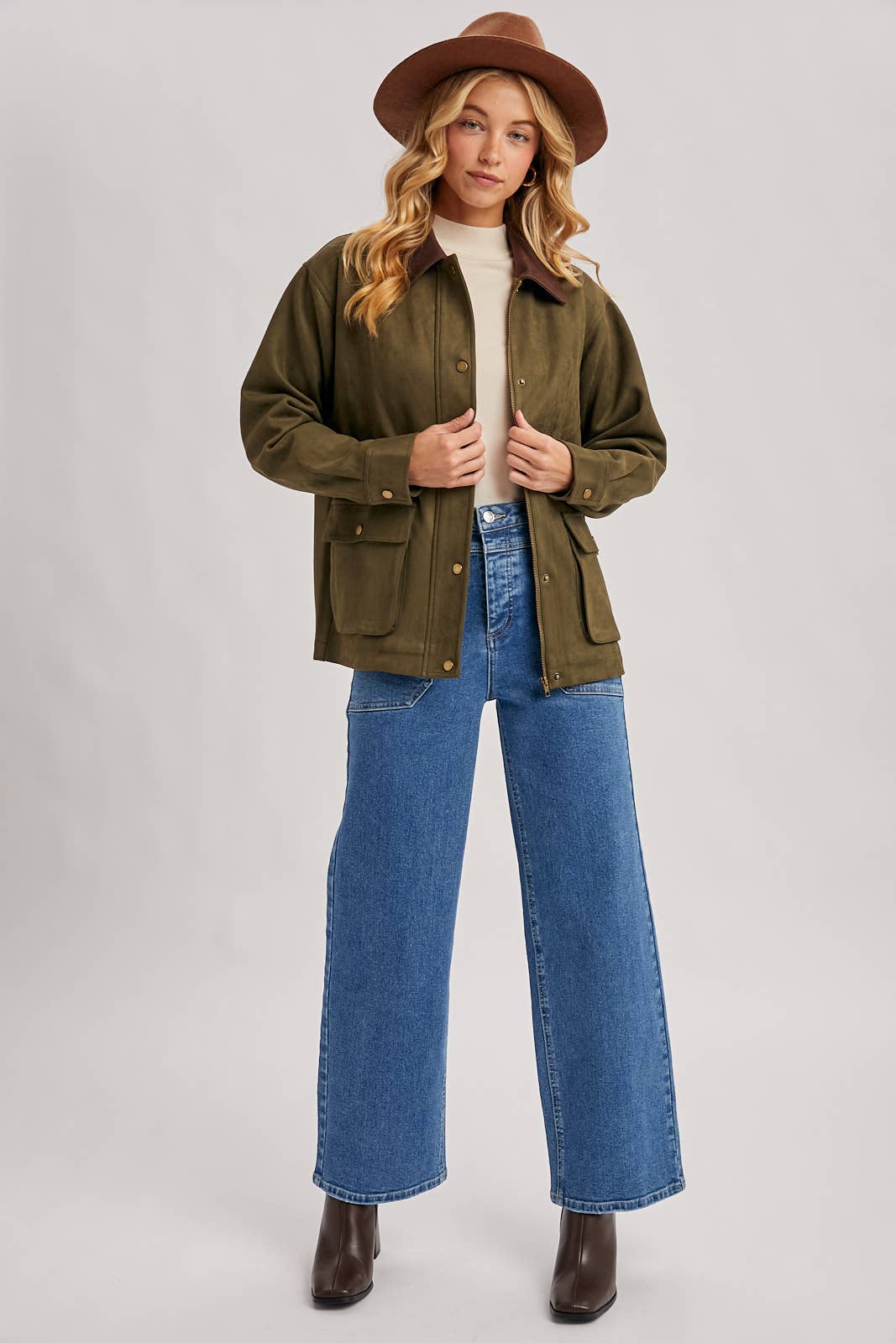 Peace Love Line Women's Faux Suede Button-Down Jacket (PL9022) – Camel
