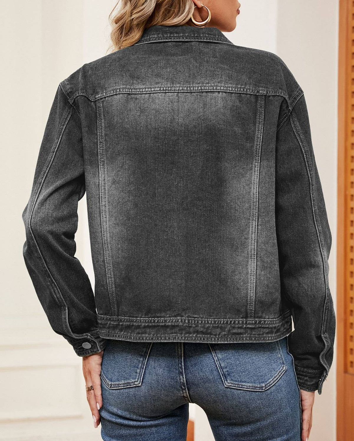 Vintage Gradient Lapel Wash Denim Jacket – DarkBlue