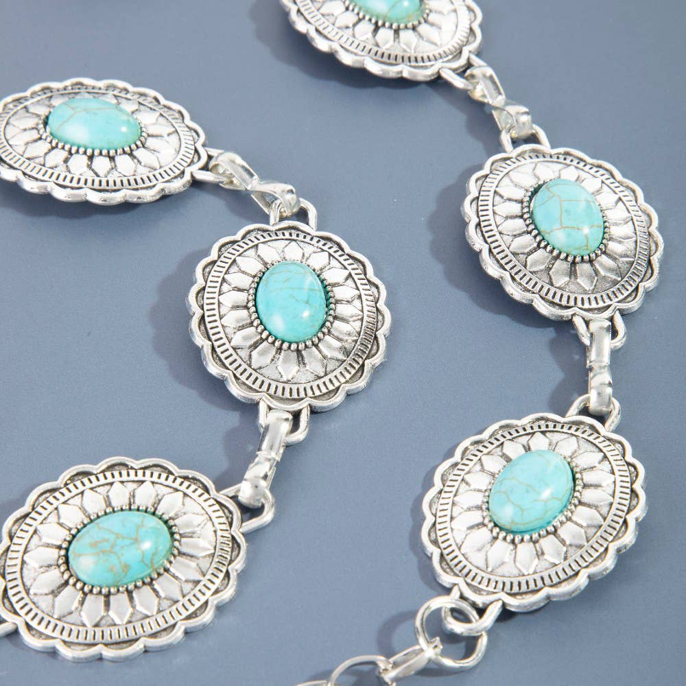 Anarchy Street Turquoise Stone Scalloped Concho Chain Belt – Ro