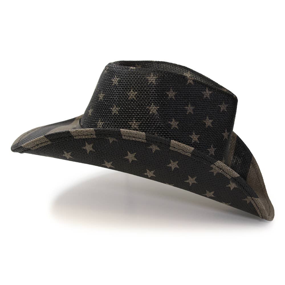 Black & Gray Americana Straw Western Hat: L/XL