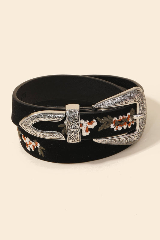 Anarchy Street Flower Embroidered Etch Buckle Belt