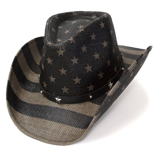 Black & Gray Americana Straw Western Hat: L/XL