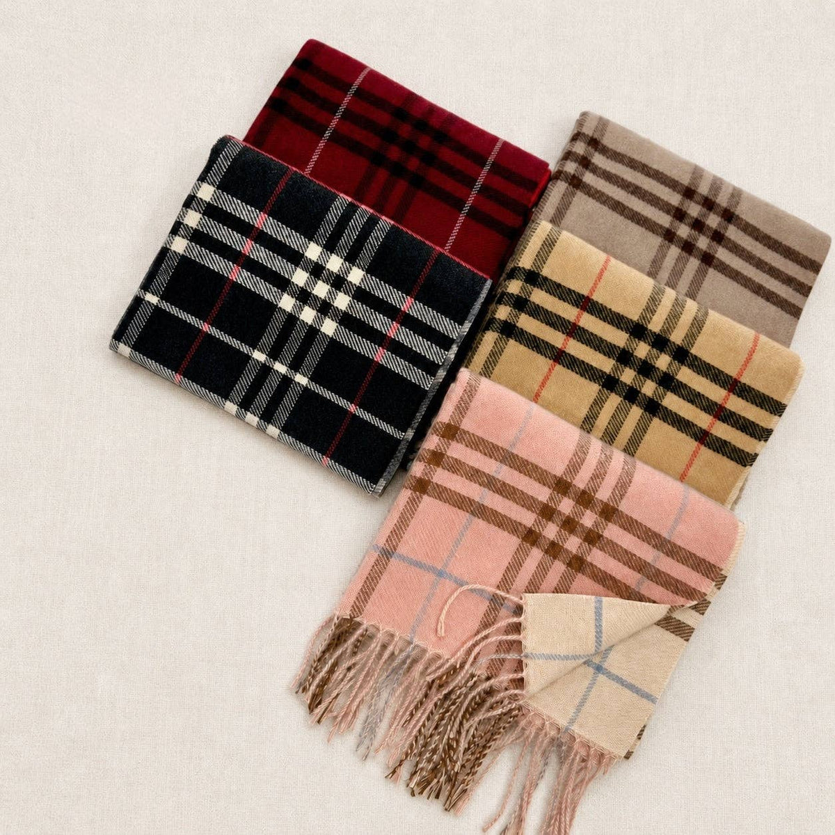 JC Sunny Fashion JC024509 Reversible Double-Sided Plaid Scarf with Fringe