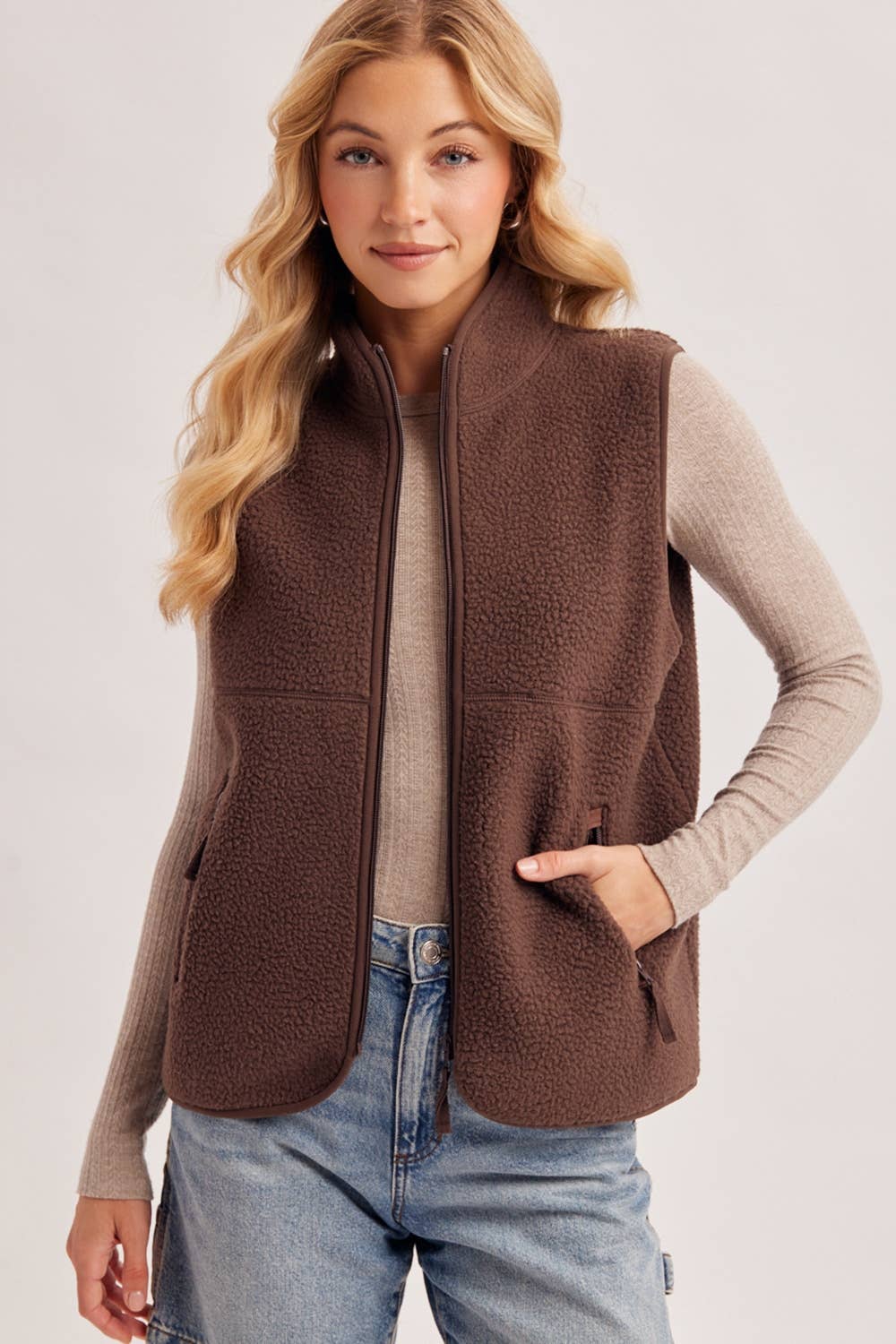 Peace Love Line Women's Sherpa Fleece Zip-Front Vest (PM5686)