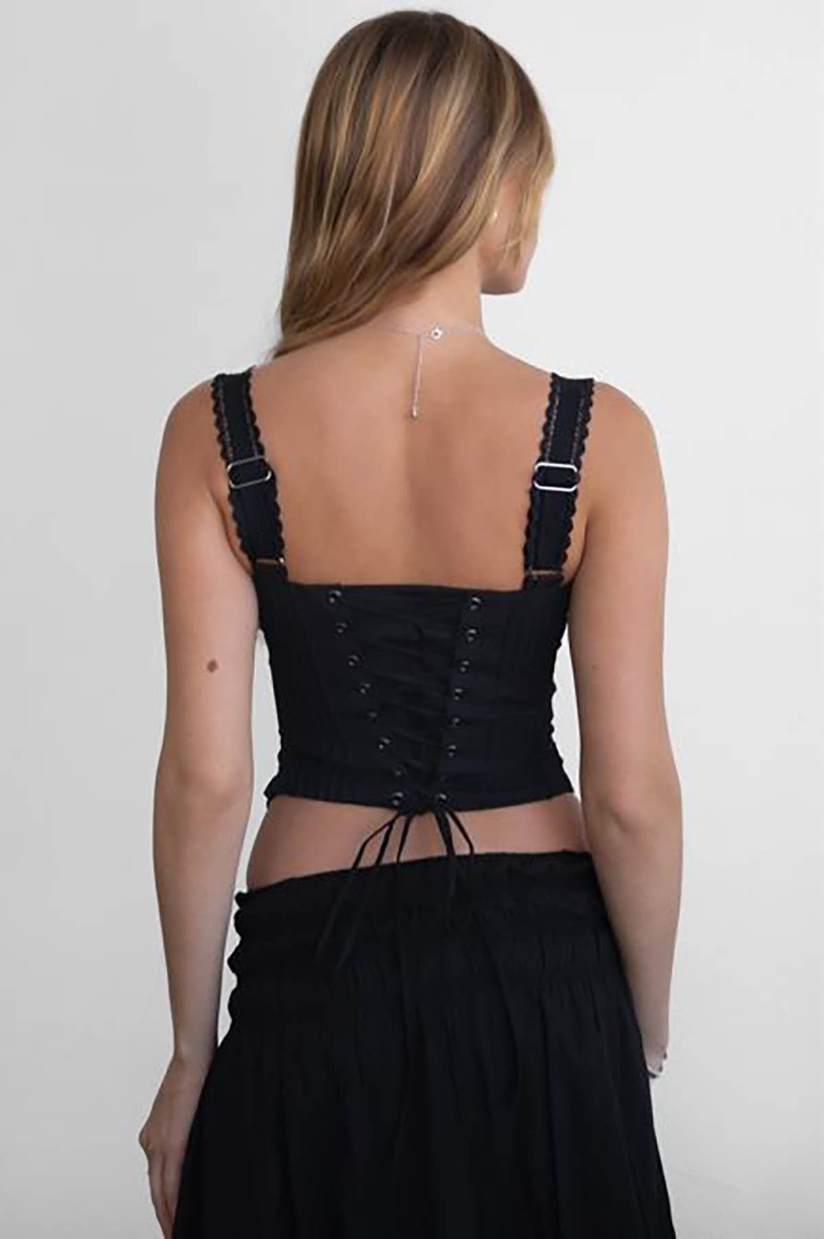 TICTOC TILLA Sweetheart Neckline with Lace Trim Milkmaid Corset Top – Brown