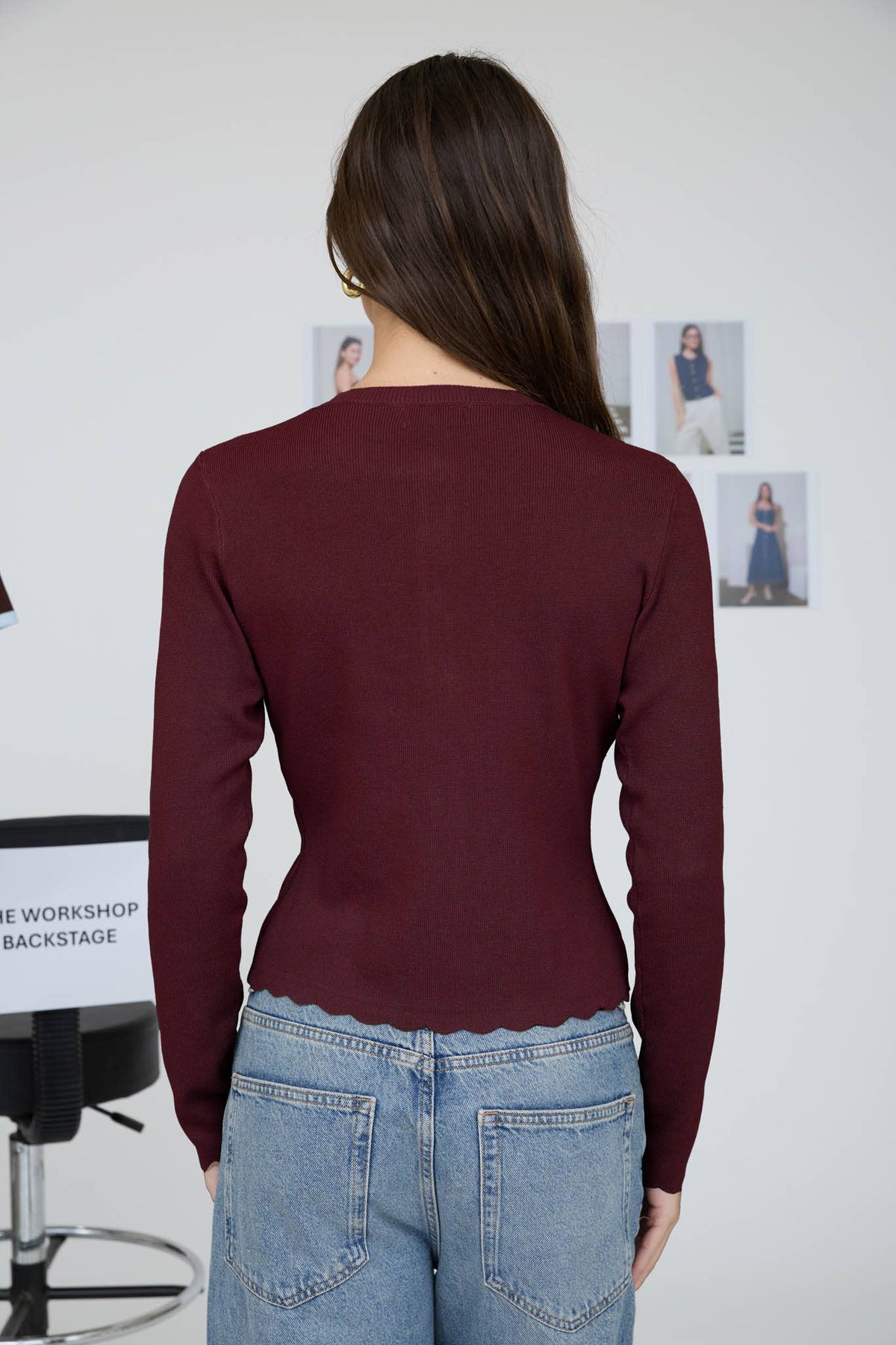 The Workshop Studio Scalloped Button Detail Long Sleeve Knit Cardigan