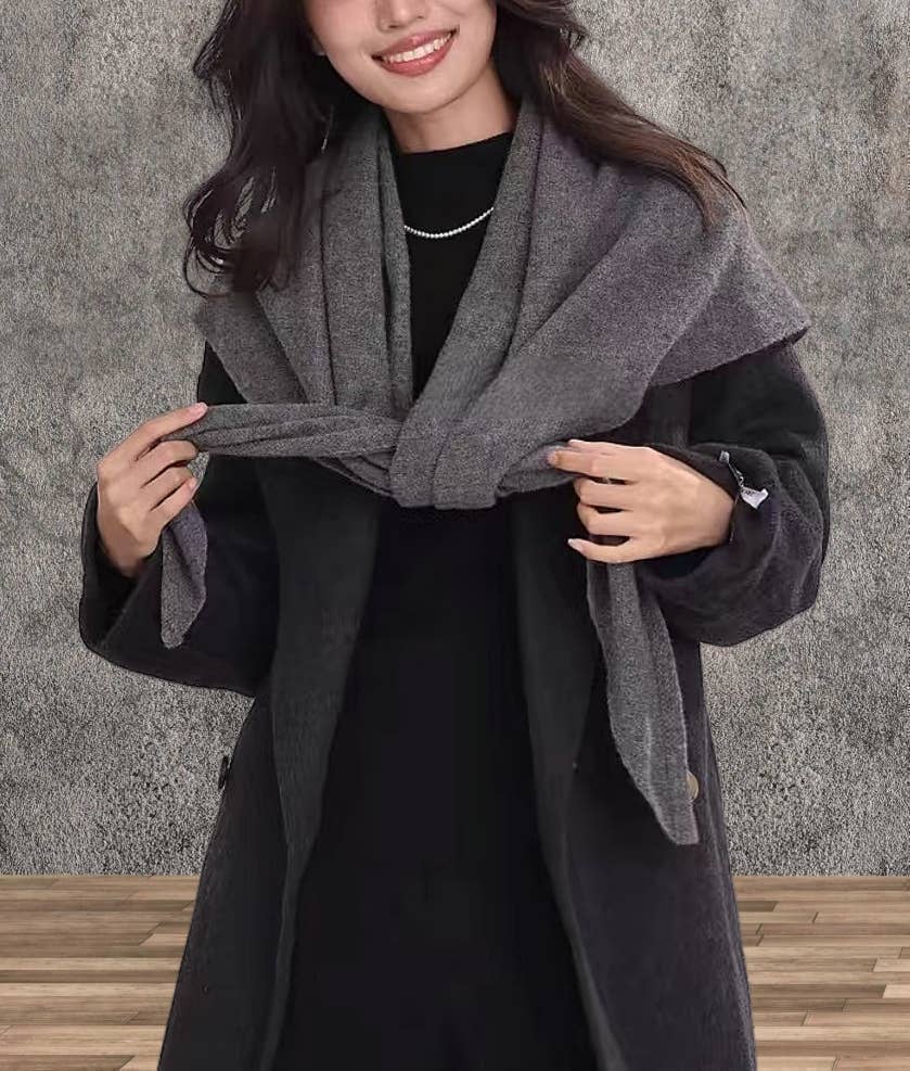 JC Sunny Fashion JC063345 Cashmere-Blend Knit Triangle Shawl with Cross-Front Design – Wine Red