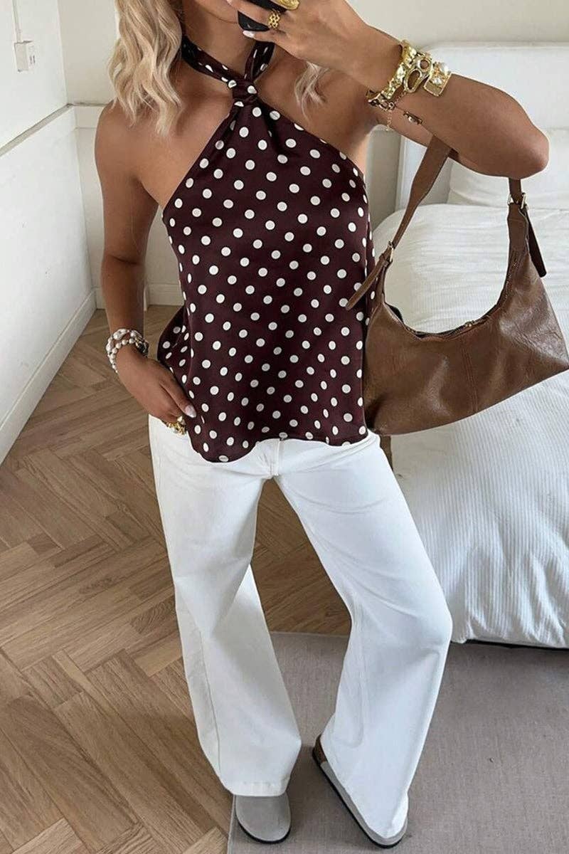 Soli Echo Polka Dot Halter Neck Tank Top – Brown