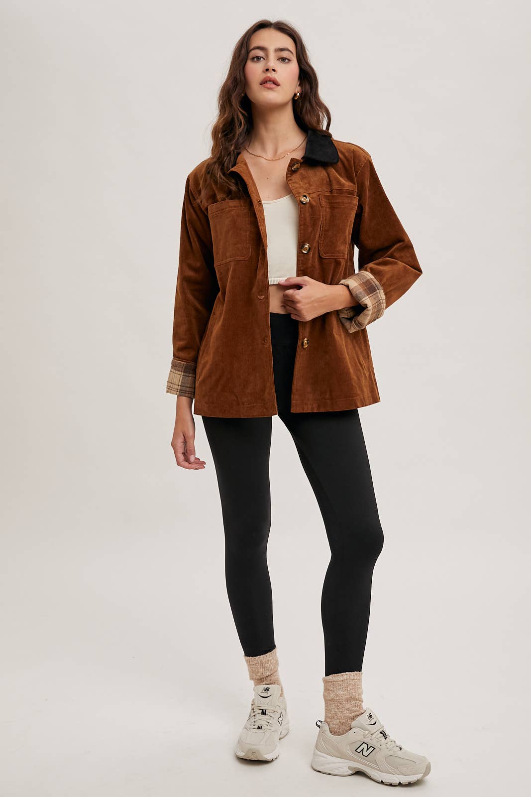 Peace Love Line Women's Corduroy Barn Coat with Plaid Lining (PL4686) – Black