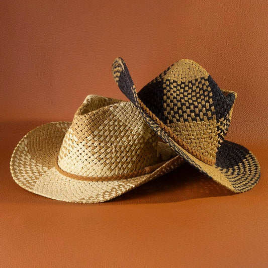 Anarchy Street Two Tone Straw Braided Patches Cowboy Hat – Iv