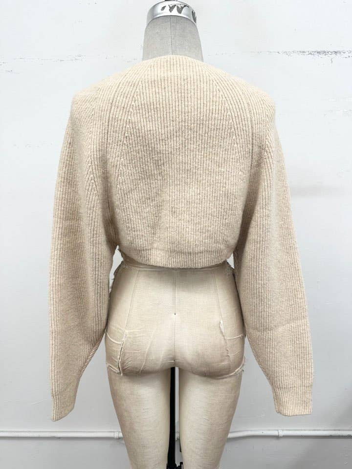 Timing Ribbed Knit Shrug Sweater – oatmeal