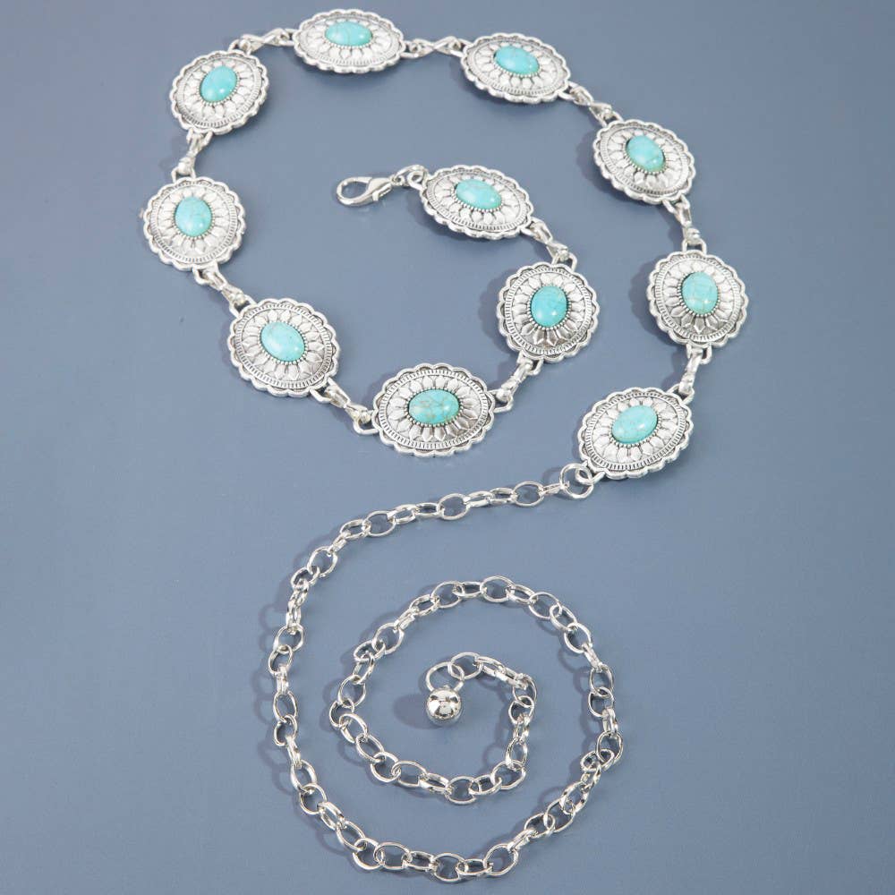 Anarchy Street Turquoise Stone Scalloped Concho Chain Belt – Ro