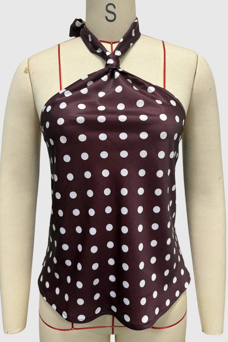 Soli Echo Polka Dot Halter Neck Tank Top – Brown
