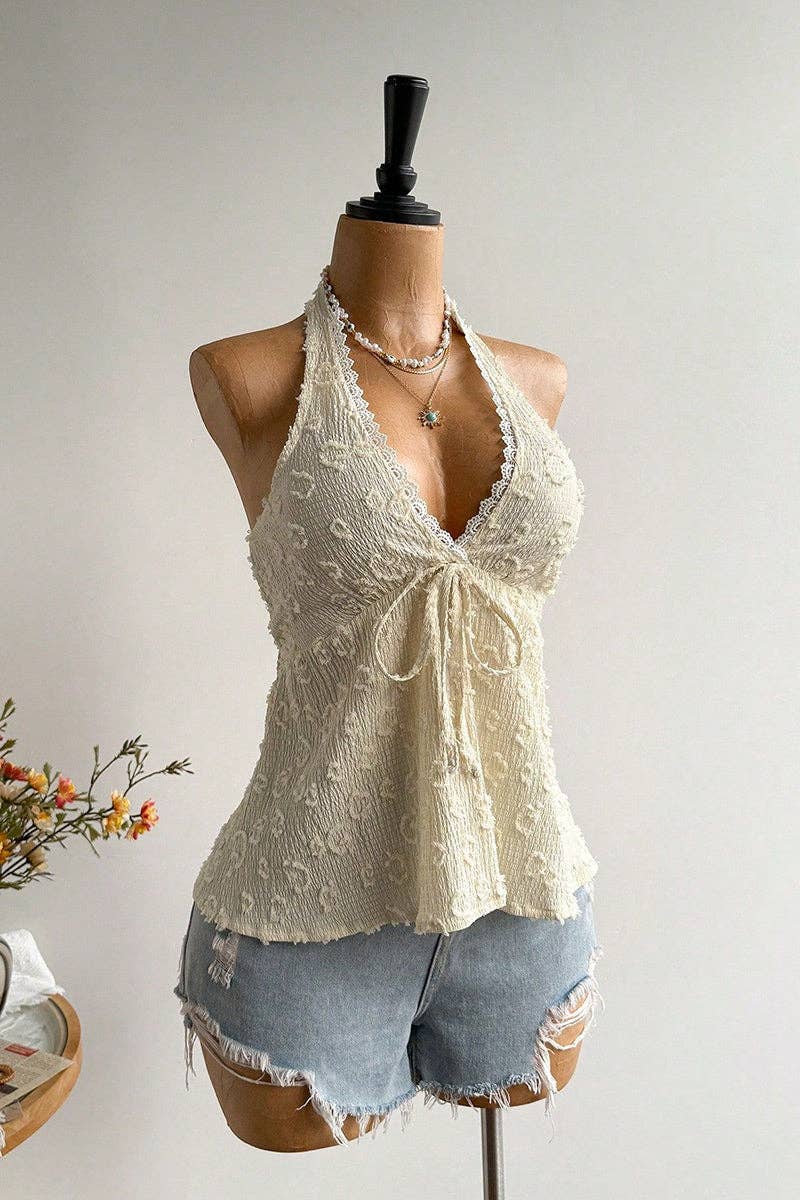 Soli Echo Halter Tie Back Floral Camisole Top – Wine