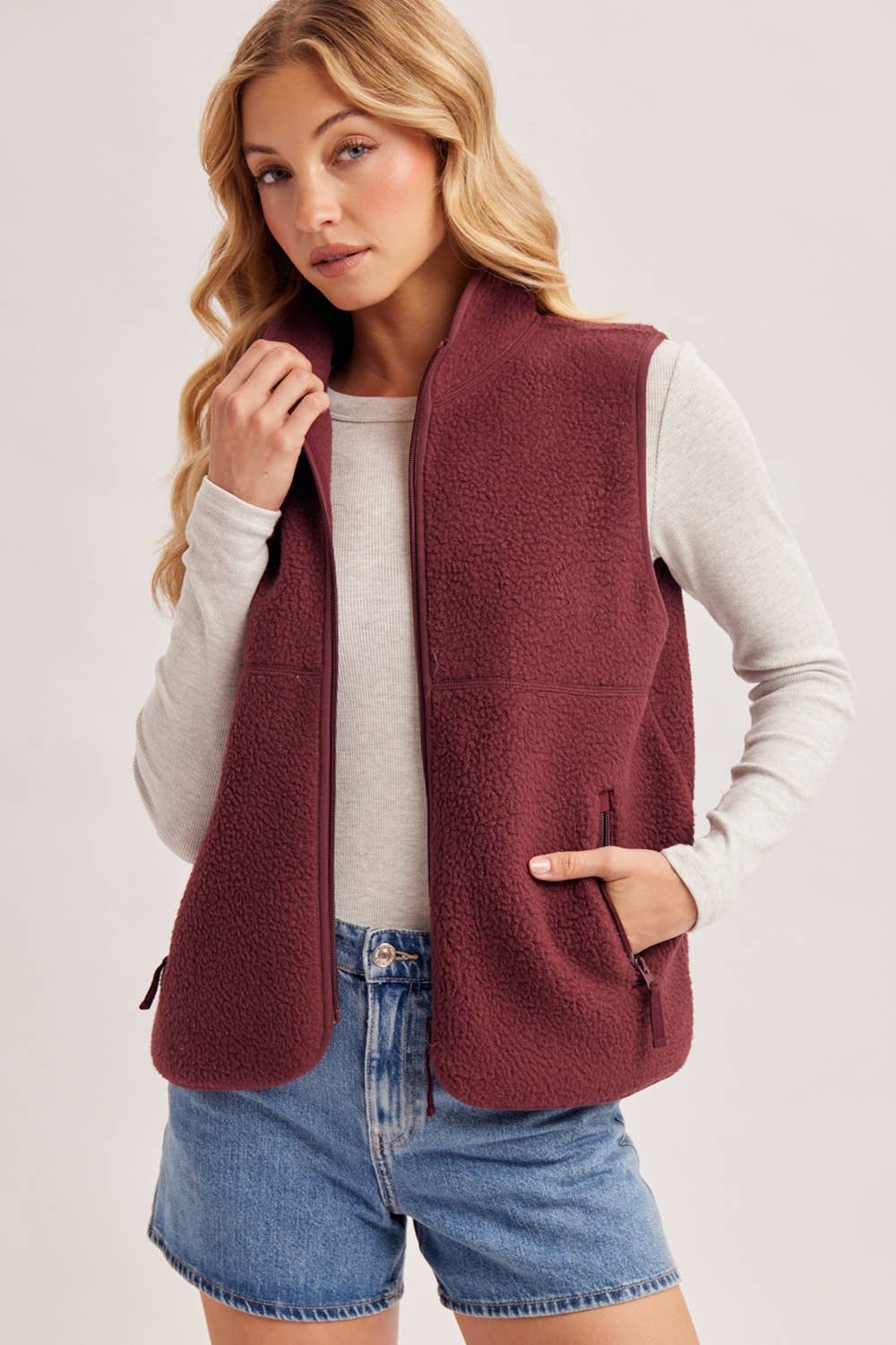 Peace Love Line Women's Sherpa Fleece Zip-Front Vest (PM5686)