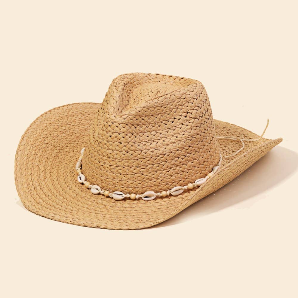 Cowrie Shell Straw Braided Cowboy Hat: IV