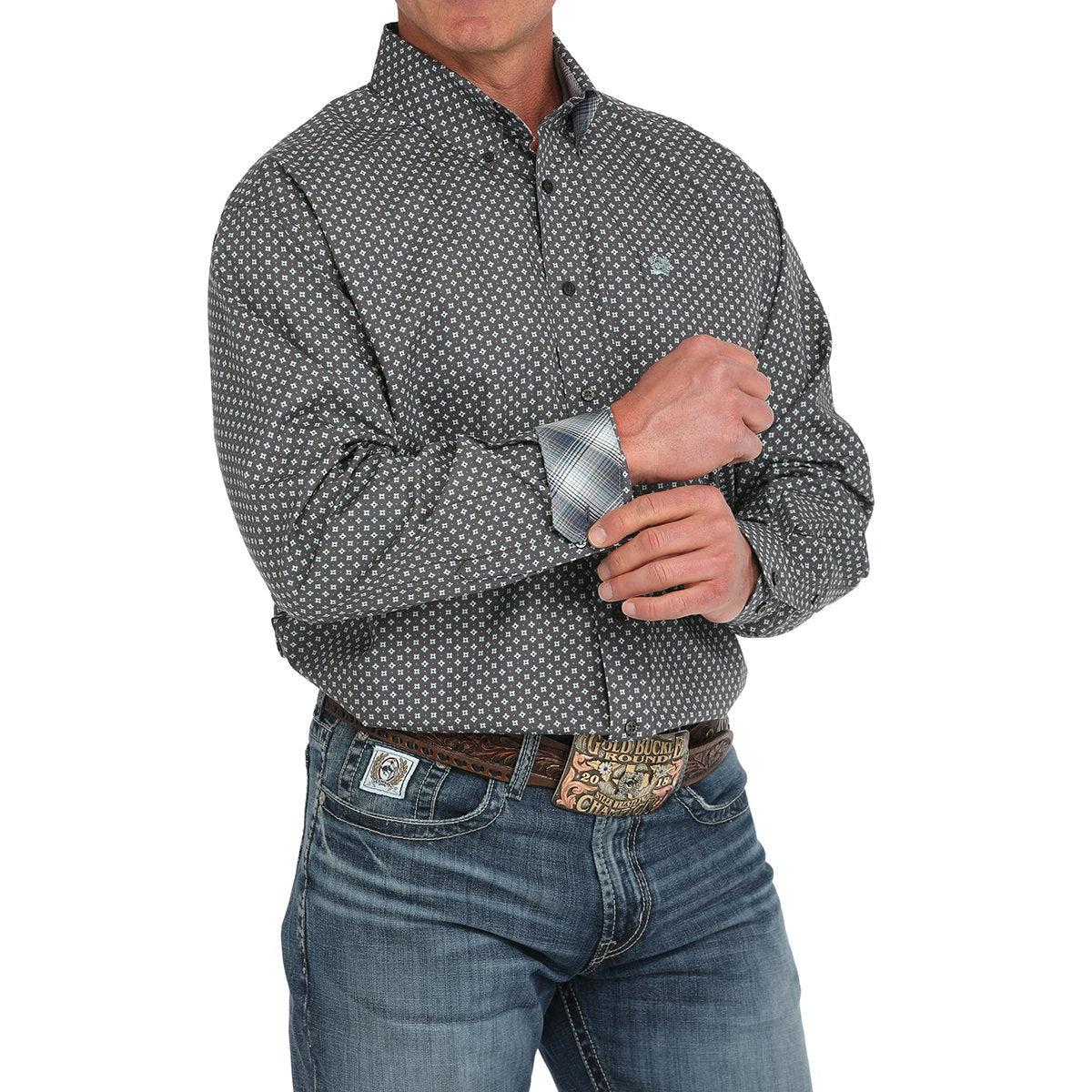 nan Cinch Men's Geometric Print Button Down Western Shirt - Grey, nan: S, nan: nan, nan: nan
