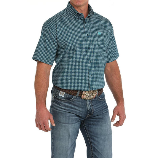 nan Cinch Men's Short Sleeve Geometric Print Button Down Western Shirt - Blue, nan: S, nan: nan, nan: nan