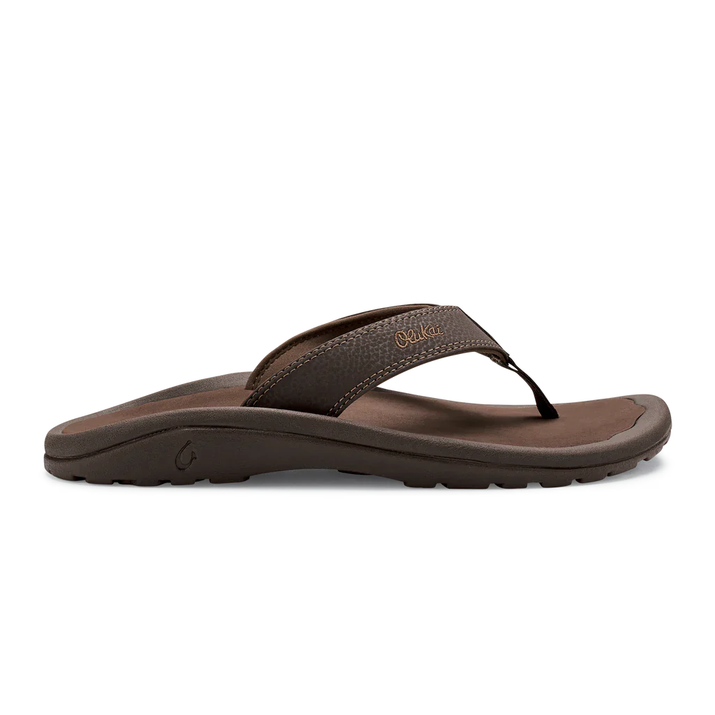 OLUKAI Okukai Men's Ohana Leather Waterproof Flip Flop Dark Java Rey, Size: 7, nan: nan, nan: nan