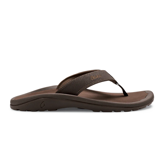 OLUKAI Okukai Men's Ohana Leather Waterproof Flip Flop Dark Java Rey, Size: 7, nan: nan, nan: nan