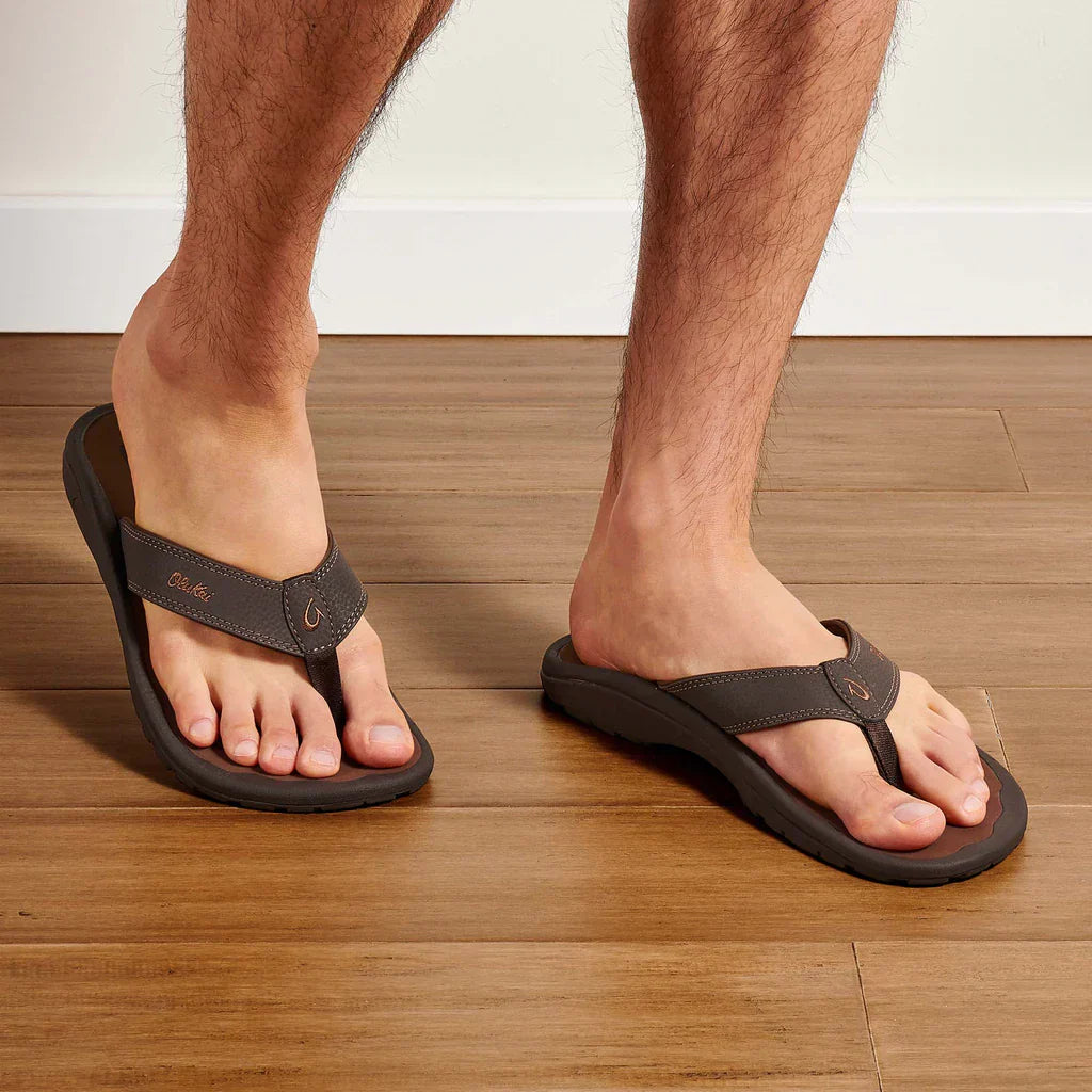 nan Okukai Men's Ohana Leather Waterproof Flip Flop Dark Java Rey, nan: 11, nan: nan, nan: nan