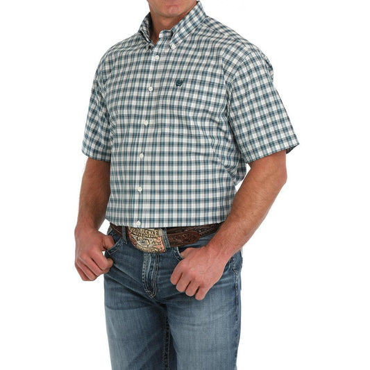 nan Cinch Men's Short Sleeve Plaid Button Down Western Shirt - Cream, nan: S, nan: nan, nan: nan