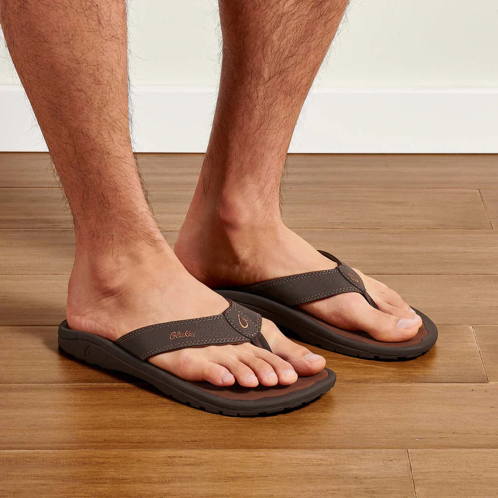 nan Okukai Men's Ohana Leather Waterproof Flip Flop Dark Java Rey, nan: 10, nan: nan, nan: nan