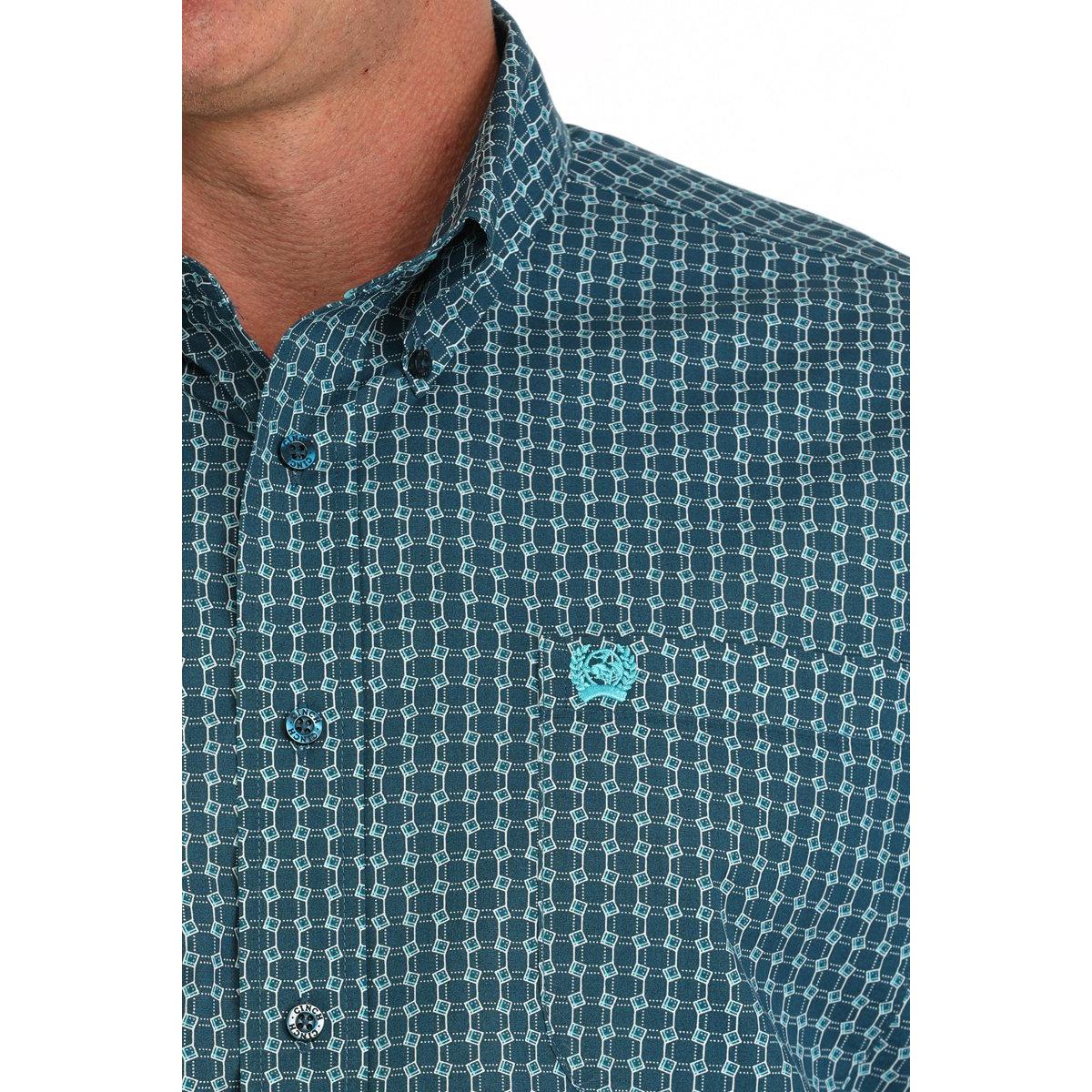 nan Cinch Men's Short Sleeve Geometric Print Button Down Western Shirt - Blue, nan: M, nan: nan, nan: nan