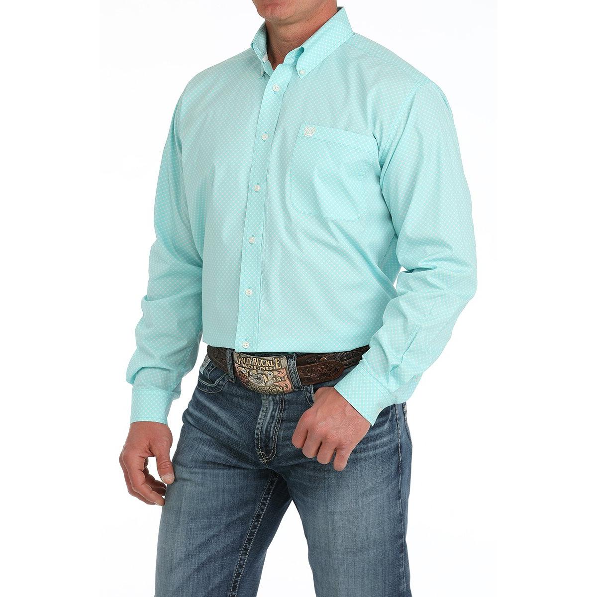Cinch Cinch Men's Geometric Print Button Down Western Shirt - Turquoise, SIZE: XS, nan: nan, nan: nan