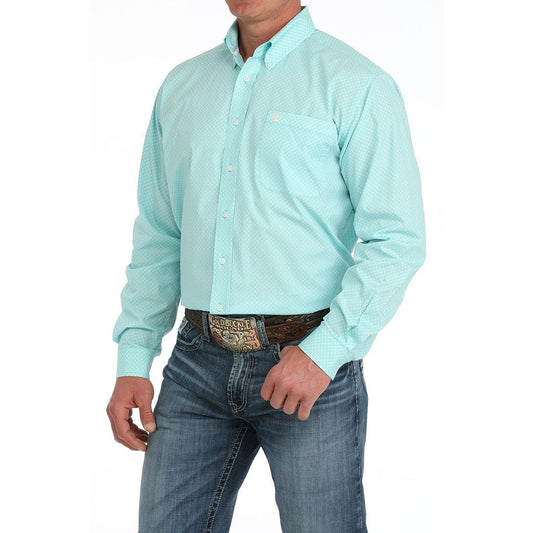 Cinch Cinch Men's Geometric Print Button Down Western Shirt - Turquoise, SIZE: XS, nan: nan, nan: nan
